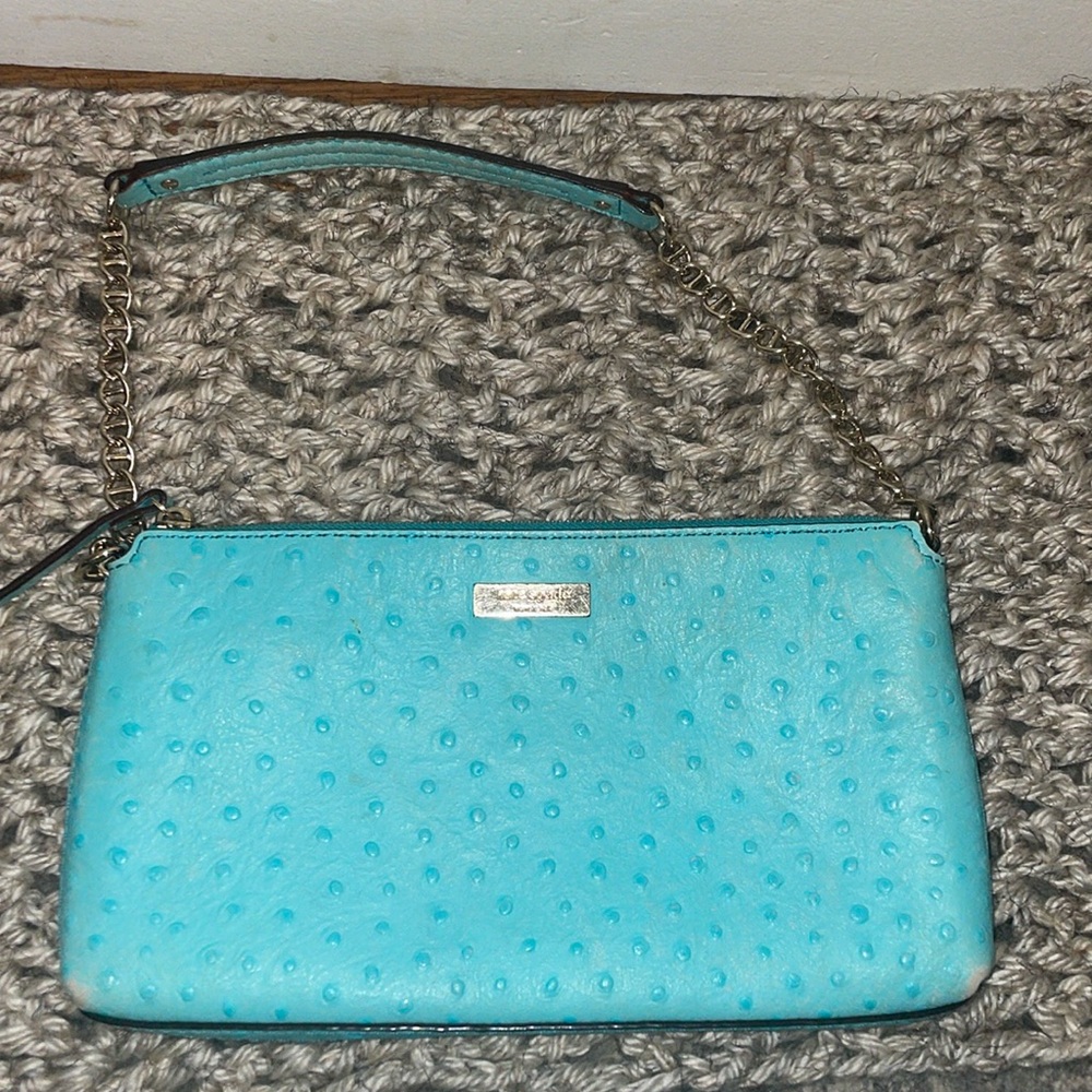 Kate Spade Wellesley Byrd Ostrich Pool Blue shoulder purse zippered